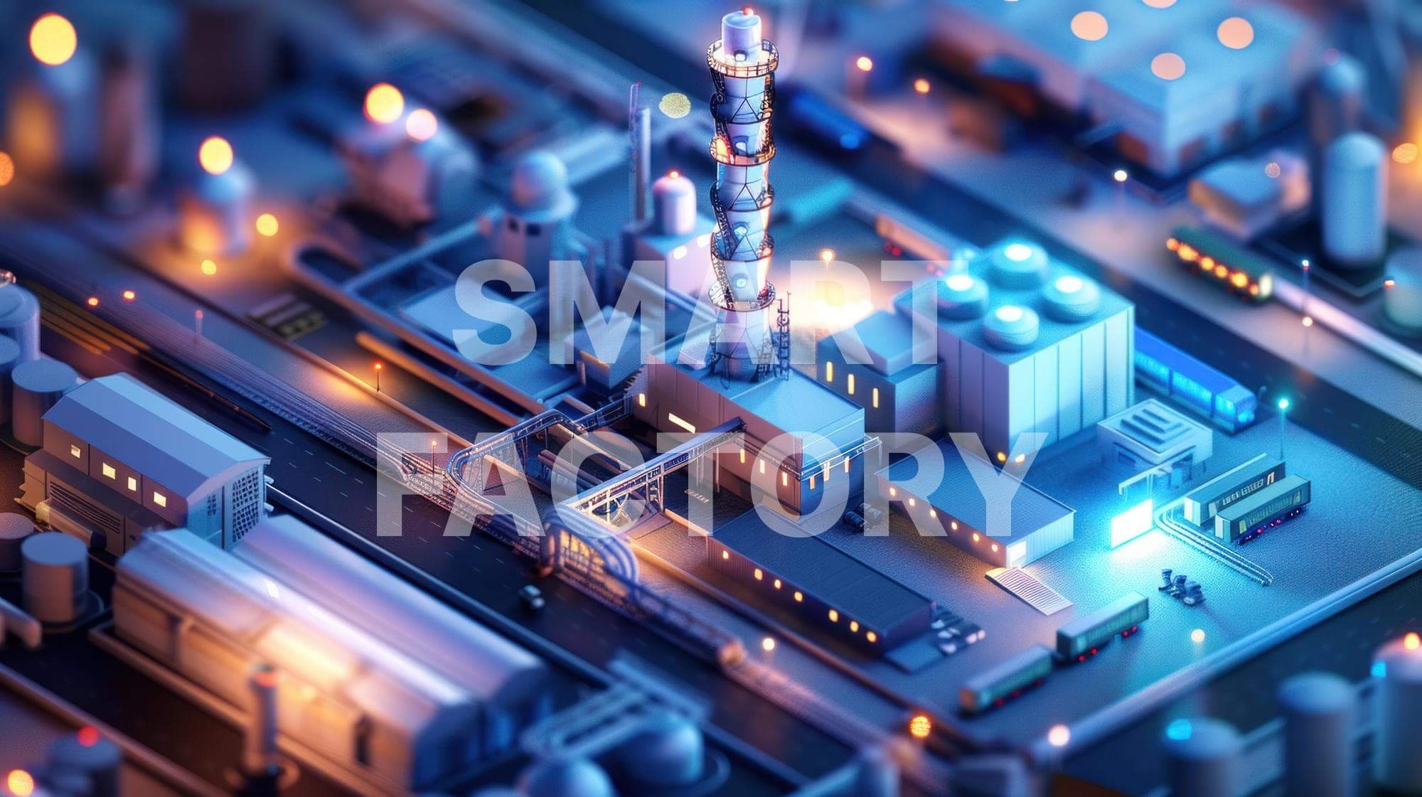 "SMART FACTORY" 글자가 들어간 스마트공장 단지 아이소메트릭 일러스트