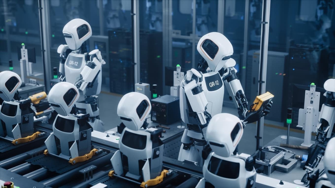 Humanoid robot at work in a research facility
