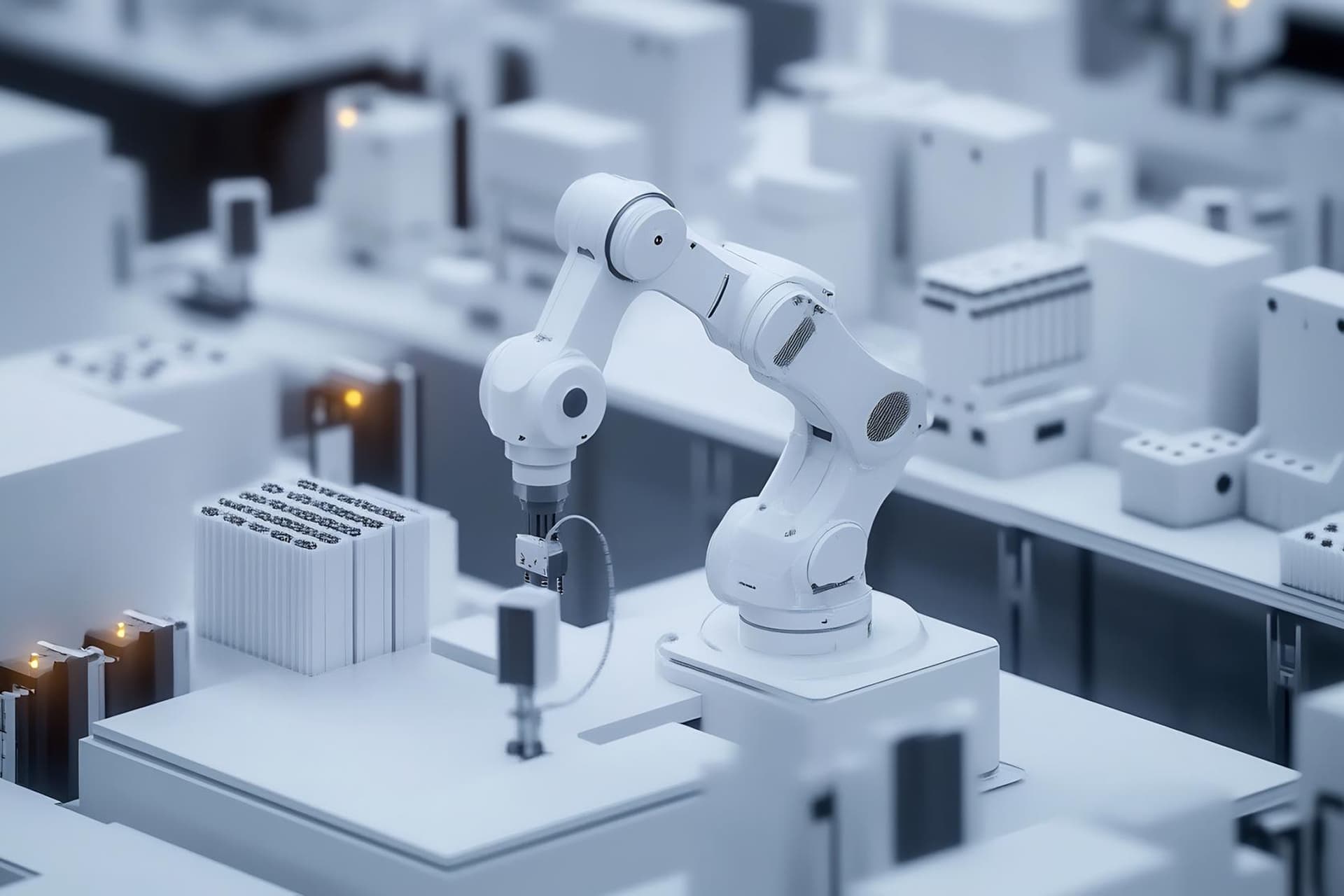 Industrial robot arm working on a manufacturing line
